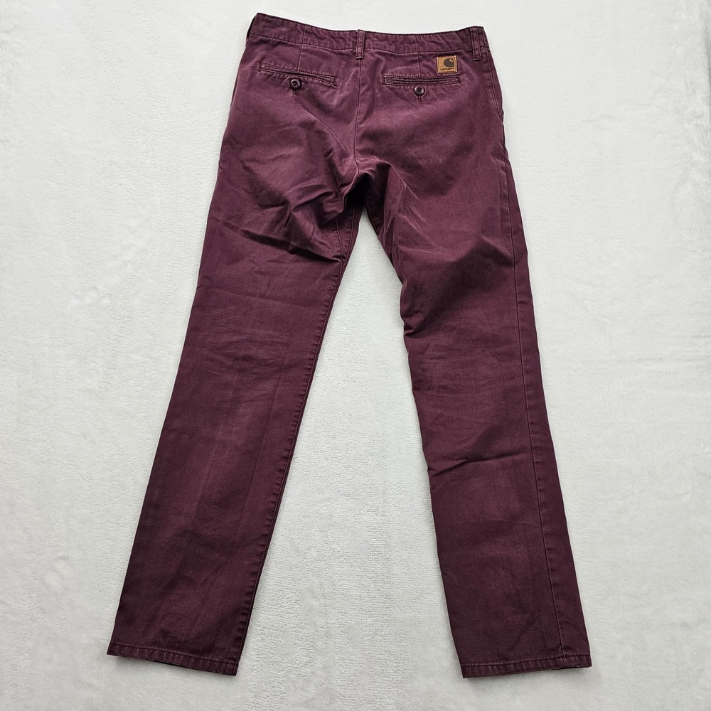 Carhartt WIP Club Pant Mens 30x31 Burgundy Cotton Chino Slim Straight Workwear - Picture 3 of 9